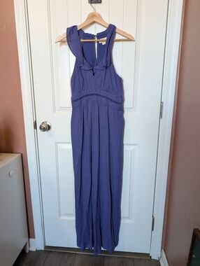 Anthropologie Maeve Polka Dot Sleeveless Wide Leg Jumpsuit W6 Blue/White